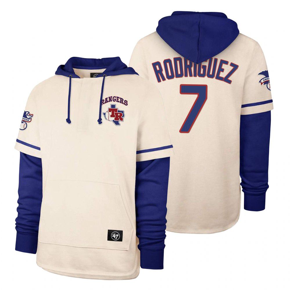 Men Texas Rangers #7 Rodriguez Cream 2021 Pullover Hoodie MLB Jersey->texas rangers->MLB Jersey